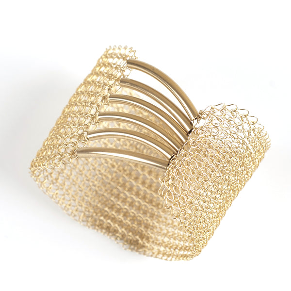 Gold Polish Mesh Cuff Bracelet