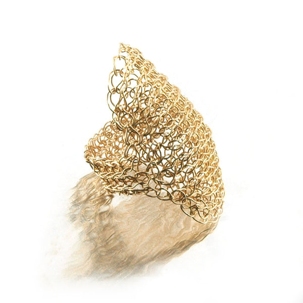 Gold Ring with Sporadic Beads , Wire Crochet Jewelry , Gold Filled Ring 7-8 / Silver