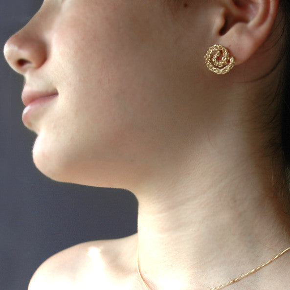Gold Spiral Earrings , Handmade Wire Crochet Jewelry , Post Earrings , Stud  Earrings , Gold Earrings