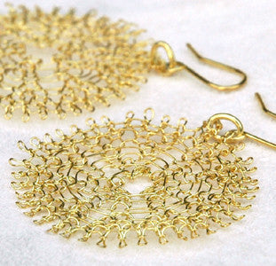 Large Silver Flower Earrings , Wire Crochet Jewelry , Handmade , Feather Light