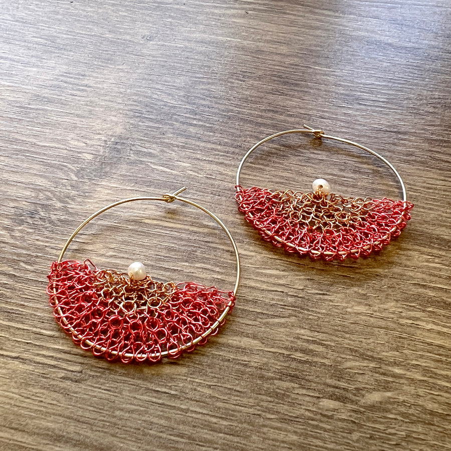 Lace hoop earrings, Wire crochet partial pattern