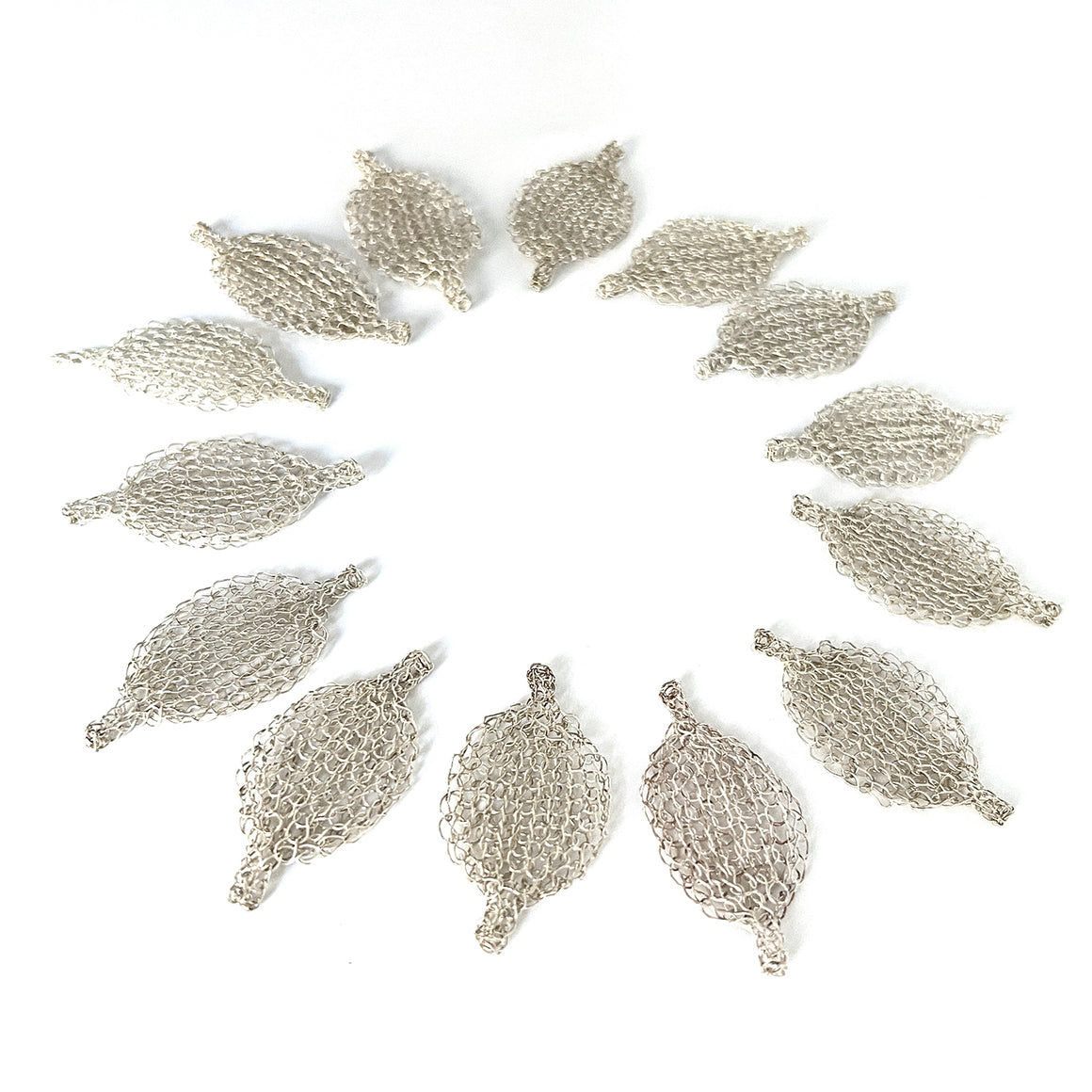 Unique Jewelry Making Supply - Flat Crocheted Sterling Silver Leaves