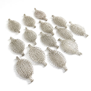 Unique Jewelry Making Supply - Flat Crocheted Sterling Silver Leaves