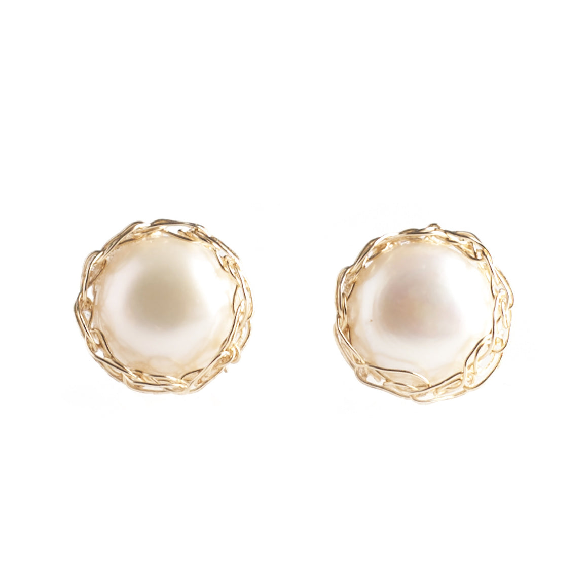 Clip On Pearl Stud Earrings , Gold Pearl post earrings - Yooladesign